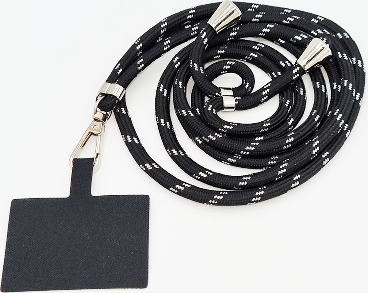 Universele verstelbare telefoonkoord - zwart / zilver- 150 cm