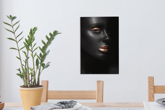 Peintures sur toile - Profil d'une femme maquillée dorée sur fond noir - 20x30 cm - Décoration murale