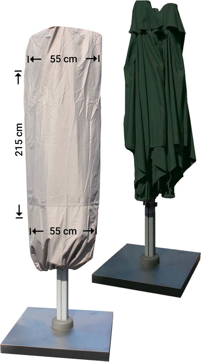 Raffles Covers Parasolhoes - Hoog: 215 cm - RUSduoP6 - Waterdicht - UV-bestendig - Rits en stok - Trekkoord - Parasolhoes voor staande parasol Taupe