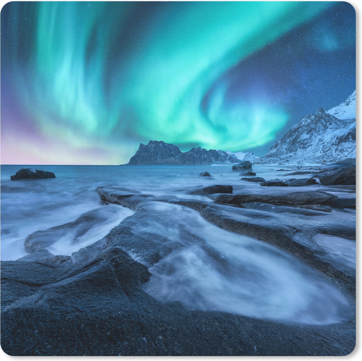 Muismat 30x30 cm - Mousepad Noorderlicht - Sneeuw - Berg - Noorwegen - Muismatten