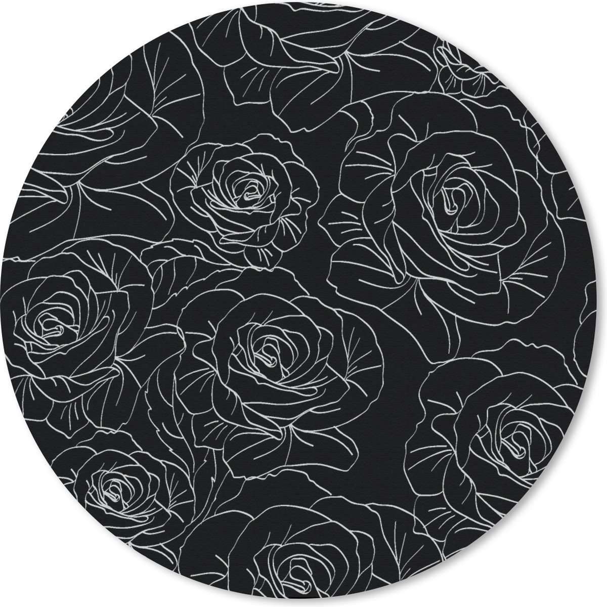 Muismat rond 20x20 cm - Mousepad Rozen - Zwart Wit - Patroon - Ronde muismatten