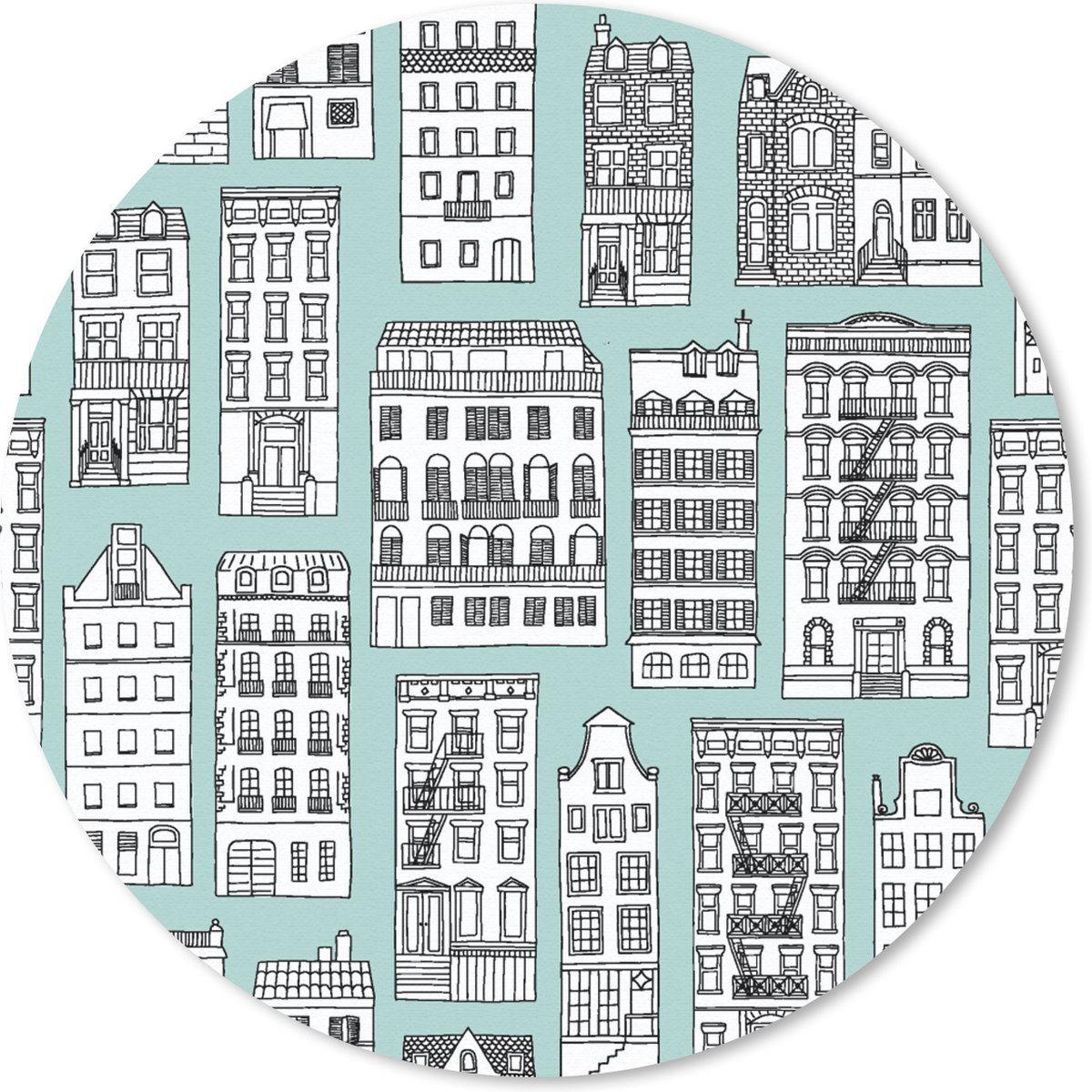 Muismat rond 20x20 cm - Mousepad Patronen - Huizen - Scandinavisch - Ronde muismatten