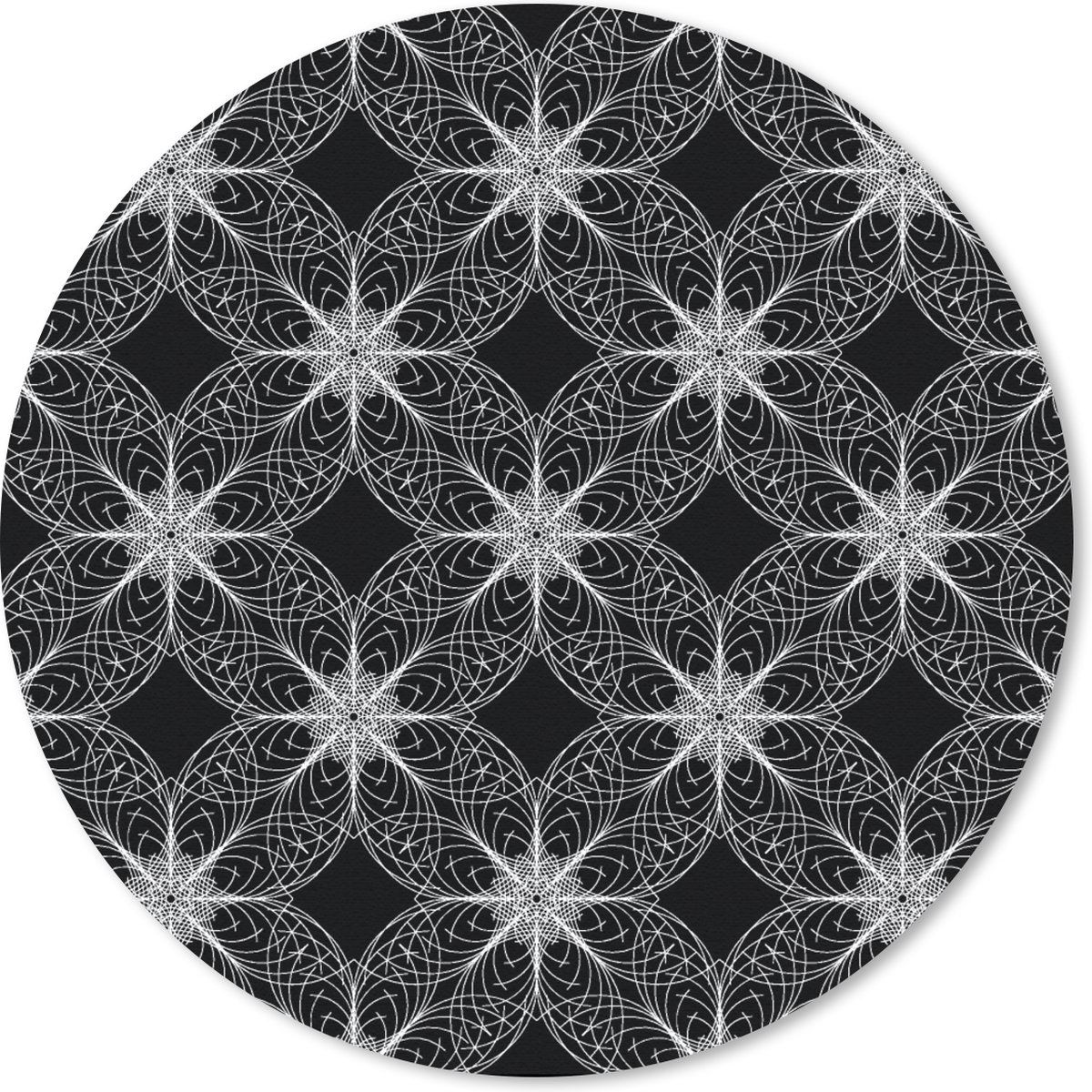 Muismat rond 40x40 cm - Mousepad Kompas - Patronen - Zwart Wit - Ronde muismatten