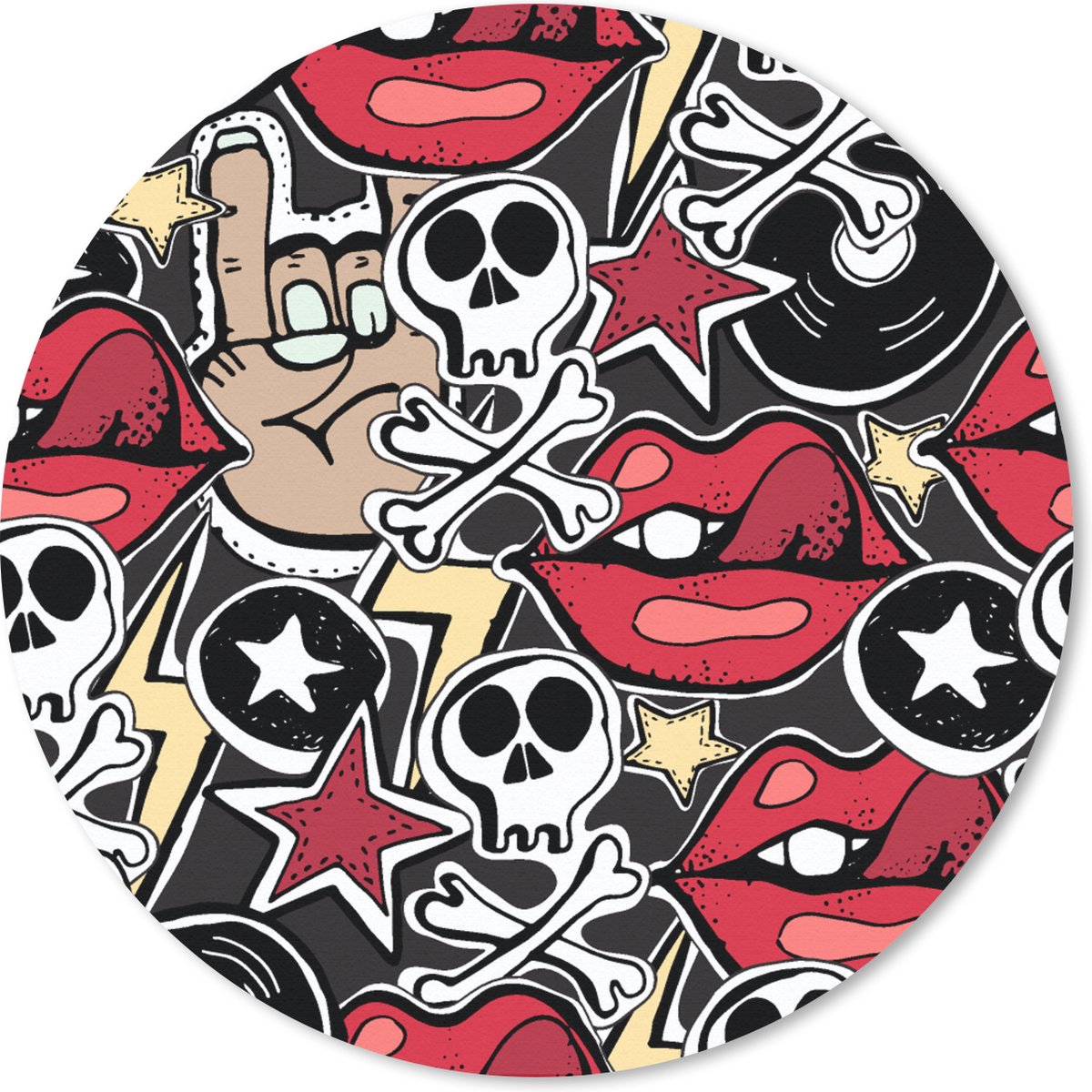 Muismat rond 30x30 cm - Mousepad Rock - Rock 'n roll - Patroon - Doodshoofd - Ronde muismatten