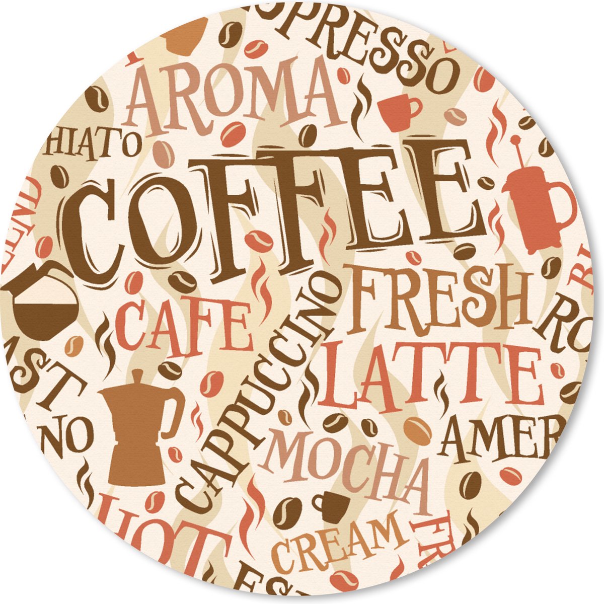 Muismat rond 50x50 cm - Mousepad Koffie - Vintage - Patroon - Ronde muismatten