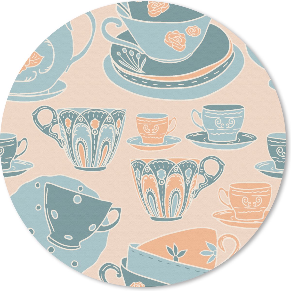 Muismat rond 30x30 cm - Mousepad Patronen - Vintage - Kopje - Thee - Ronde muismatten