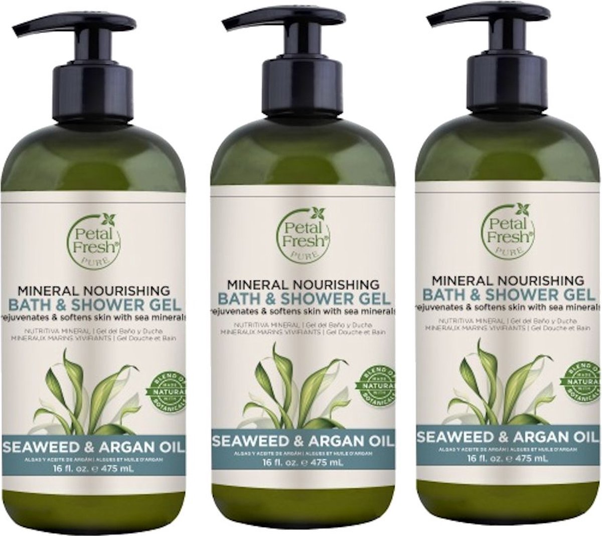 PETAL FRESH - Bath & Shower Gel Seaweed & Argan Oil - 3 Pak