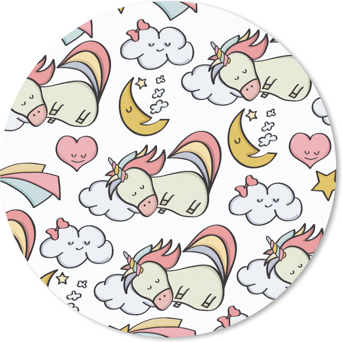 Muismat rond 30x30 cm - Mousepad Slapen - Unicorn - Patronen - Ronde muismatten