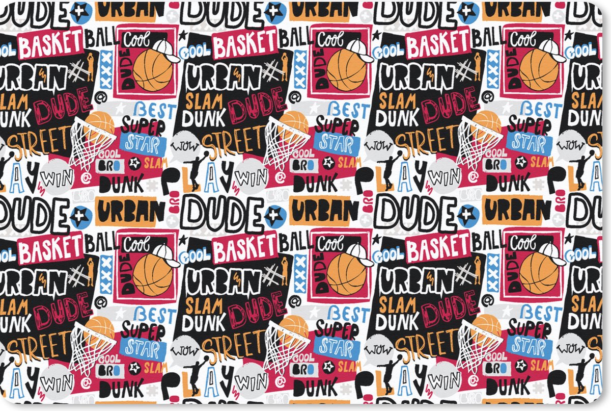 Muismat 27x18 cm - Mousepad Basketbal - Quotes - Patroon - Alfabet - Muismatten