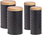 Zeller - Pots de conservation de Cuisine 4x - noir/bambou - Contenu 1000/2000 ml