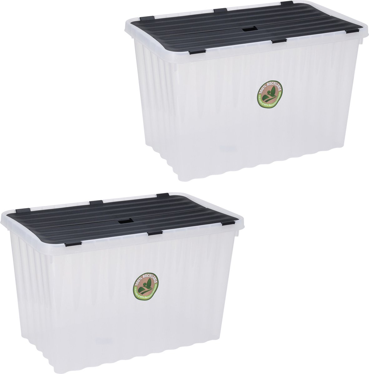 Storage Solutions Opbergdozen/organizers met deksel 2x stuks - kunststof - 76L