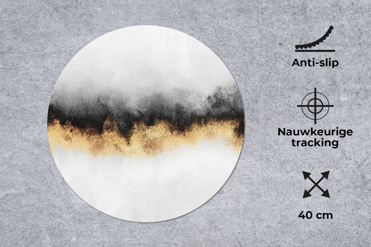 Muismat rond 40x40 cm - Mousepad Goud - Chic - Abstract - Zwart - Wit - Luxe - Ronde muismatten