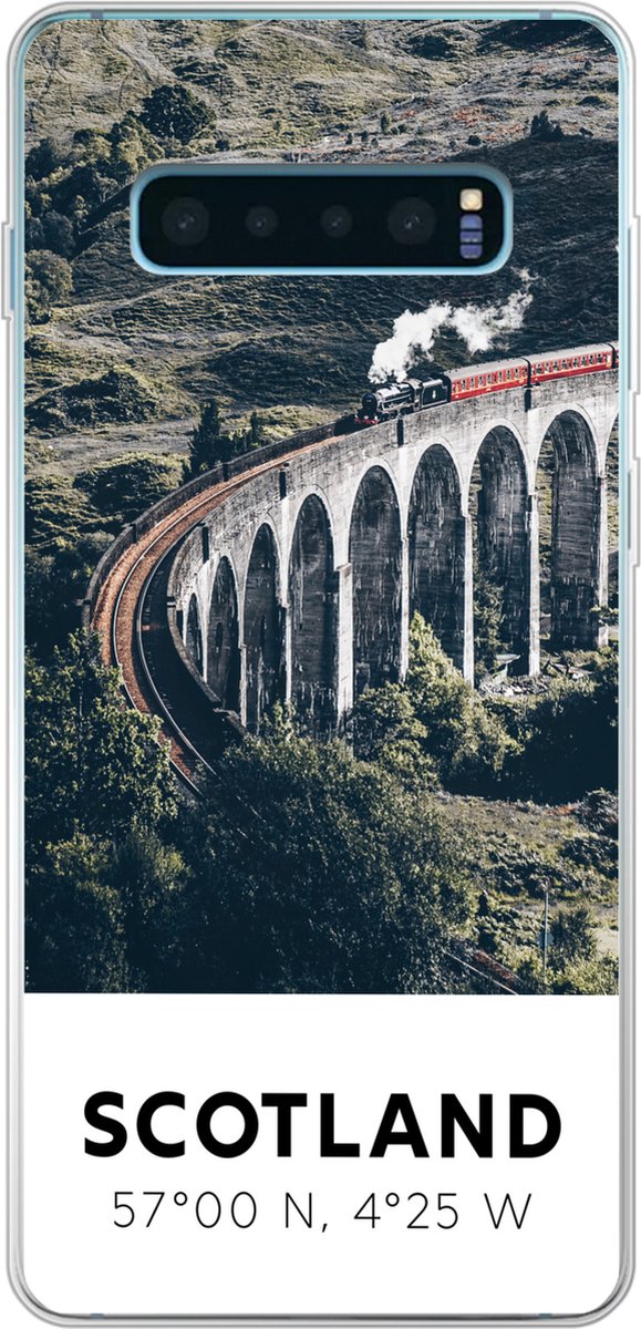 Telefoonhoesje Geschikt voor Samsung Galaxy S10 Plus hoesje - Schotland - Trein - Zomer - Spoor - Siliconen Telefoonhoesje Telefoonhoesje