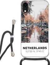 Hoesje met koord Geschikt voor iPhone XR - Nederland - Amsterdam - Gracht - Herfst - Siliconen - Crossbody - Backcover met Koord - Telefoonhoesje met koord - Hoesje met touw