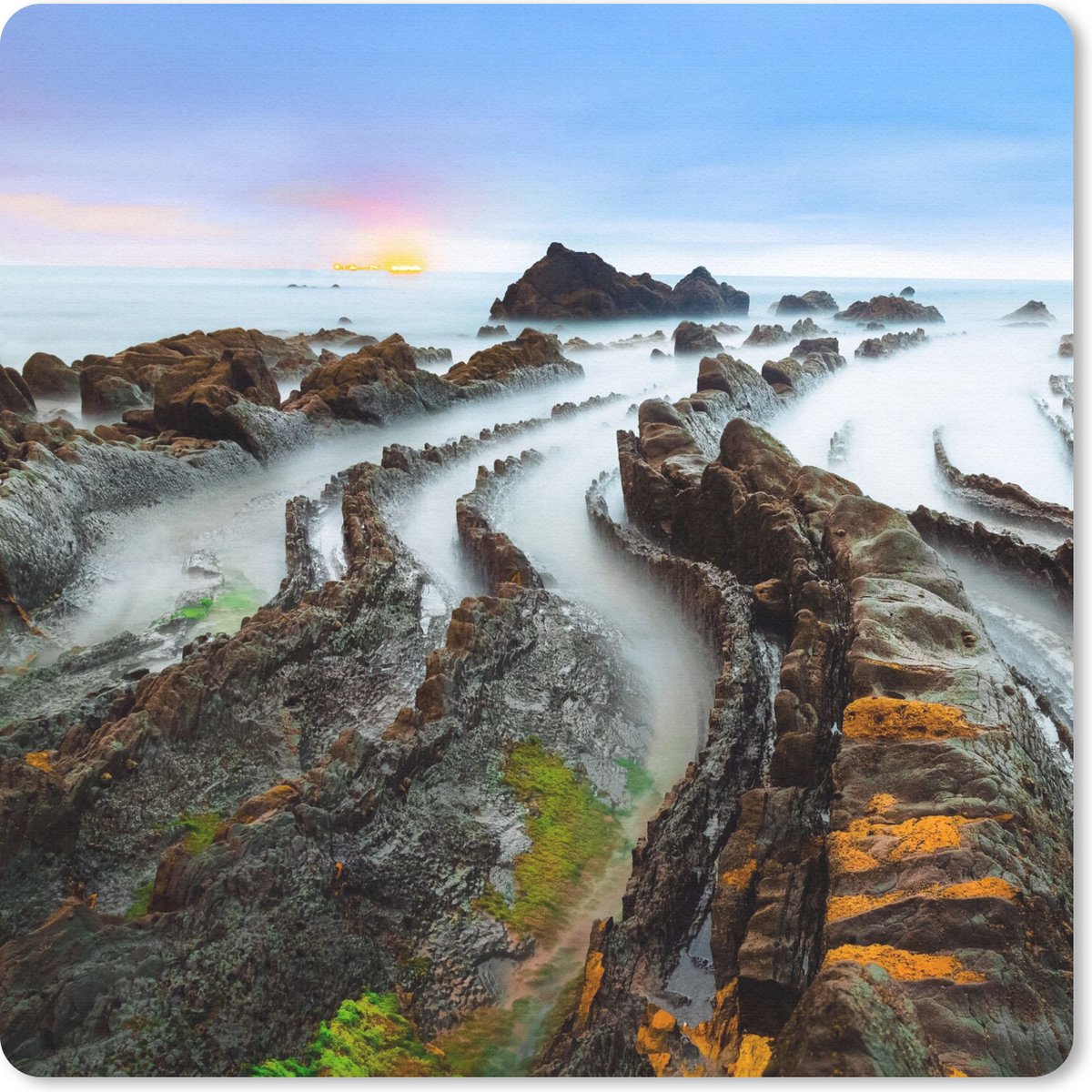 Muismat 20x20 cm - Mousepad Mist - Rotsen - Water - Natuur - Muismatten