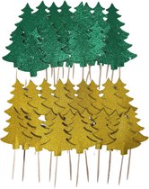 3BMT - Cocktailprikkers - kerst - kerstbomen - goud en groen - 40 stuks