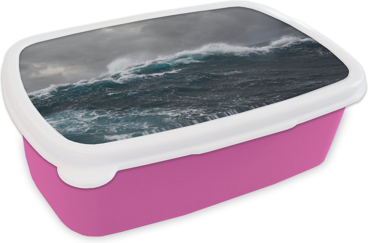 Broodtrommel Roze - Lunchbox - Brooddoos - Zee - Storm - Golf - 18x12x6 cm - Kinderen - Meisje