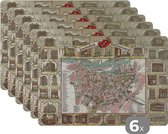 Placemat - Placemats kunststof - Kaart - Historisch - Amsterdam - 45x30 cm - 6 stuks - Hittebestendig - Anti-Slip - Onderlegger - Afneembaar