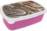 Broodtrommel Roze - Lunchbox - Brooddoos - Marmerlook - Goud - Glitter - Luxe - Marmer - Wit - 18x12x6 cm - Kinderen - Meisje