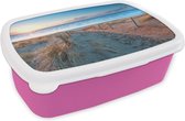 Broodtrommel Roze - Lunchbox - Brooddoos - Strand - Zee - Zon - Duin - 18x12x6 cm - Kinderen - Meisje