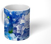 Mok - Koffiemok - Hortensia - Waterdruppel - Bloemen - Botanisch - Blauw - Mokken - 350 ML - Beker - Koffiemokken - Theemok