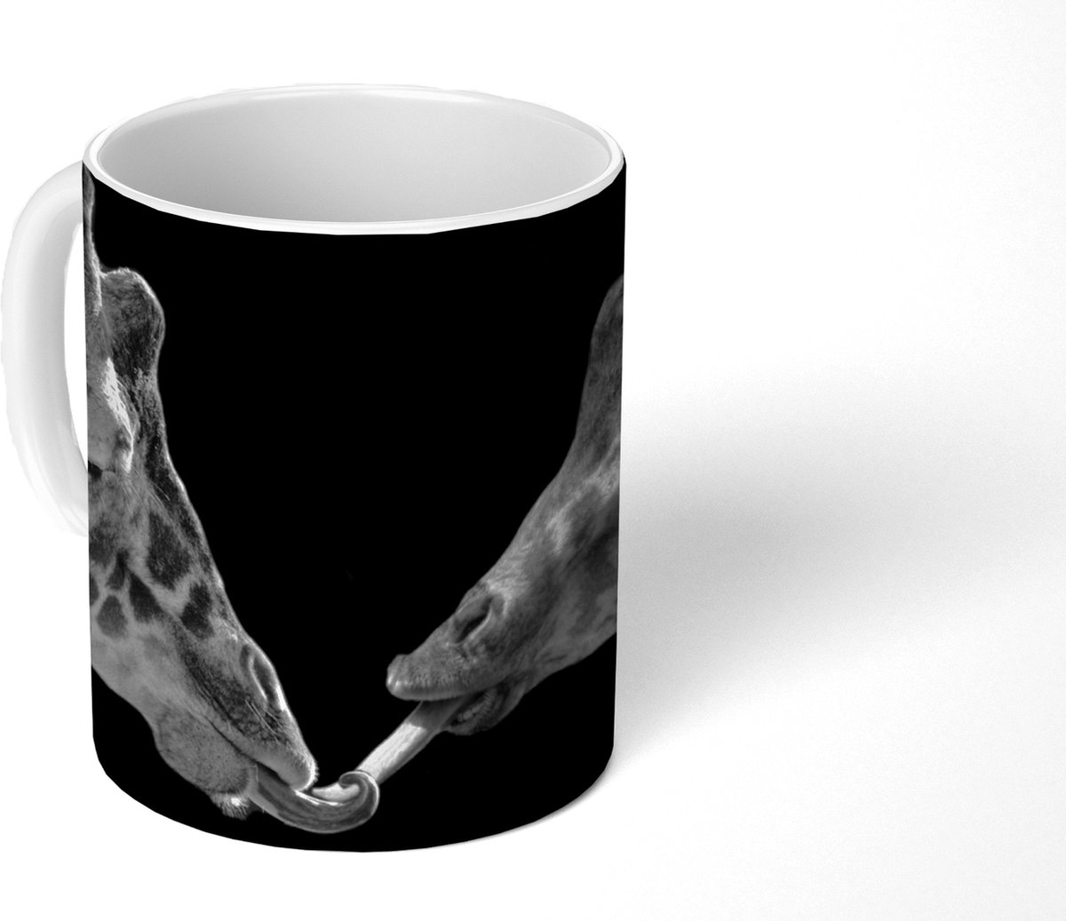 Mok - Koffiemok - Dieren - Zwart - giraffe - Wit - Portret - Mokken - 350 ML - Beker - Koffiemokken - Theemok
