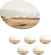 Onderzetters voor glazen - Rond - Strand - Zand - Schelp - 10x10 cm - Glasonderzetters - 6 stuks