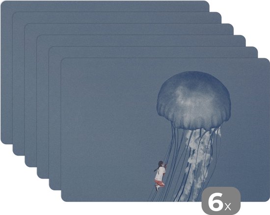 Set de table - Enfants - Animaux aquatiques marines - Vintage - Méduse - Table - Napperons de table - 45x30 cm - 6 pièces
