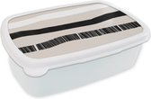 Broodtrommel Wit - Lunchbox - Brooddoos - Lijn - Pastel - Minimalisme - Patronen - 18x12x6 cm - Volwassenen