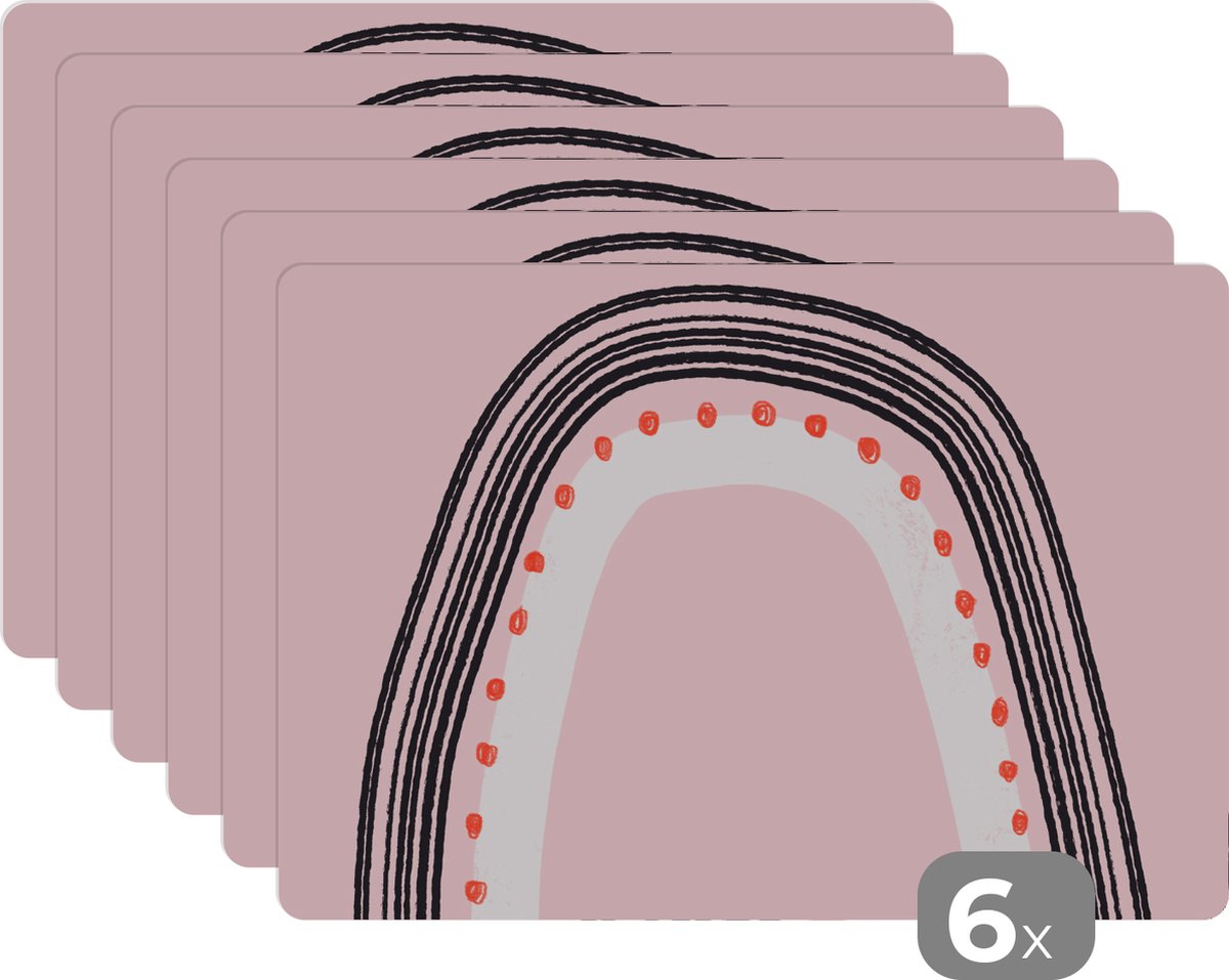 Placemat - Regenboog - Roze - Abstract - Design - Onderleggers - Tafel - 45x30 cm - 6 stuks