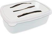 Broodtrommel Wit - Lunchbox - Brooddoos - Lijn - Zwart - Design - 18x12x6 cm - Volwassenen