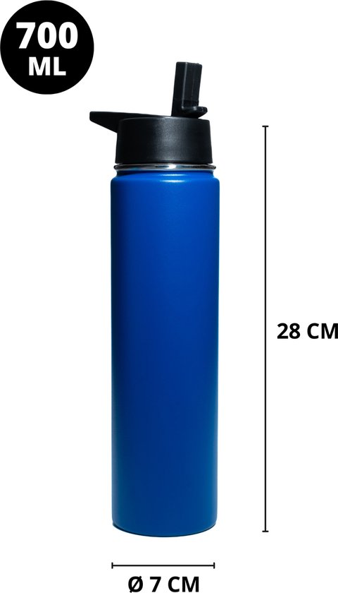 Bouteille Thermos - Blue Marine - 700 ML - Bouchon Extra Avec Paille & Bec verseur - Bouteille d'Eau Avec Paille - Bouteille Isotherme - Sans BPA - Étanche