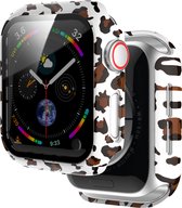 Strap-it PC Hardcase bescherming - Geschikt voor Apple Watch case 44 mm - Hoesje geschikt voor Apple Watch 4/5/6/SE case met glas - White Leopard - iWatch cover voor maat 44 mm