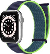 Strap-it Nylon Loop band - Geschikt voor Apple Watch bandje - Series 1/2/3/4/5/6/7/8/9/SE - Donkerblauw/Lime - Nylon bandje met klittenband - Stof iWatch bandje voor maat: 38 mm 40 mm 41 mm