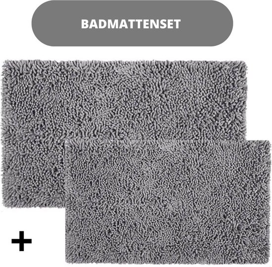 Badmat set - Badmat antislip - WC mat - Douchemat - Grijs - 2 stuks -  60x40CM -... | bol.com