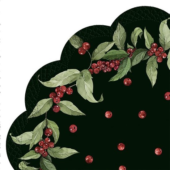 Kerst Ronde Placemat Servet Donkergroen met hulst 24 stuks