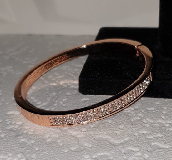 Yehwang - Stalen Bangle armband Goud kleur met kristal voor Valentijn cadeau Moederdag