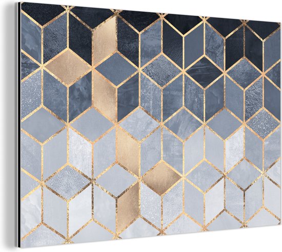 Wanddecoratie Metaal - Aluminium Schilderij Industrieel - Kubus - Goud - Luxe - Patronen - 60x40 cm - Dibond - Foto op aluminium - Industriële muurdecoratie - Voor de woonkamer/slaapkamer