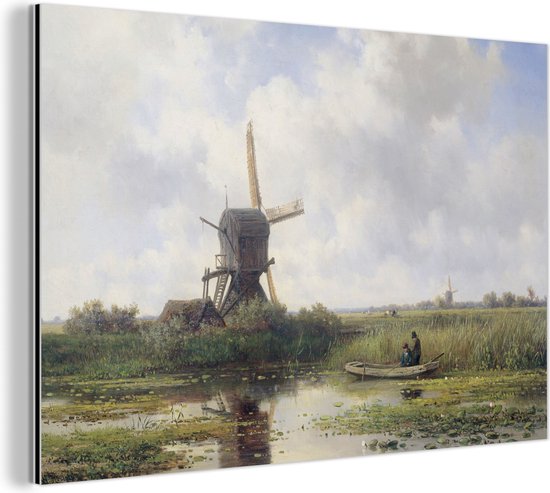 Décoration murale Métal - Peinture Aluminium Industrielle - Moulin à vent - Willem Roelofs - Maîtres anciens - Art - 150x100 cm - Dibond - Photo sur aluminium - Décoration murale industrielle - Pour le salon / chambre