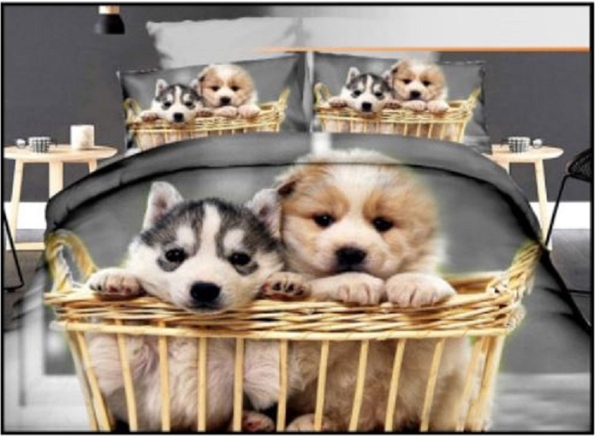 Husky puppies print dekbedovertrek - eenpersoons - 2 delen
