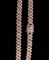 Diamond Boss - Iced out cuban prong ketting - 50 cm - Rose goud plated