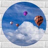 WallClassics - Muursticker Cirkel - Gropeje Luchtballonnen bij Witte Wolken - 50x50 cm Foto op Muursticker