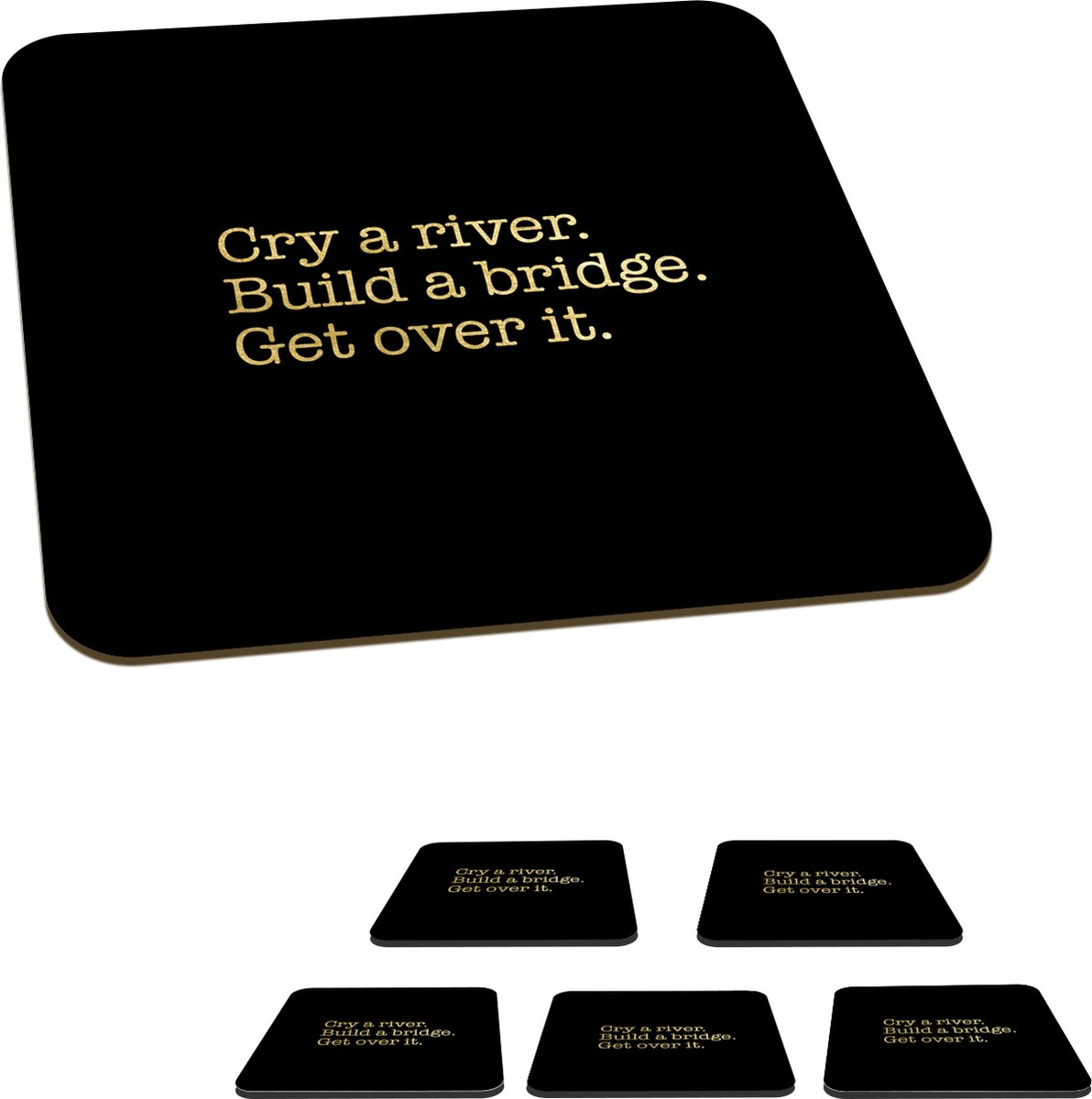 Onderzetters voor glazen - Quotes - Brug - Goud - 10x10 cm - Glasonderzetters - 6 stuks