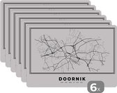 Set de Table - Napperons de Table en Plastique - Plan de Ville - Zwart Wit - Carte - Tournai - België - Carte - 45x30 cm - 6 pièces - Résistant à la Chaleur - Antidérapant - Coussinet - Amovible