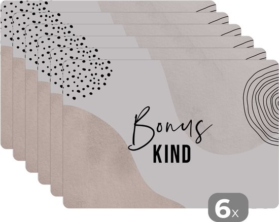 Set de table - Napperons de table plastique - Proverbes - 'Bonus child' - Citations - Marron - 45x30 cm - 6 pièces - Résistant à la chaleur - Antidérapant - Coussinet - Amovible
