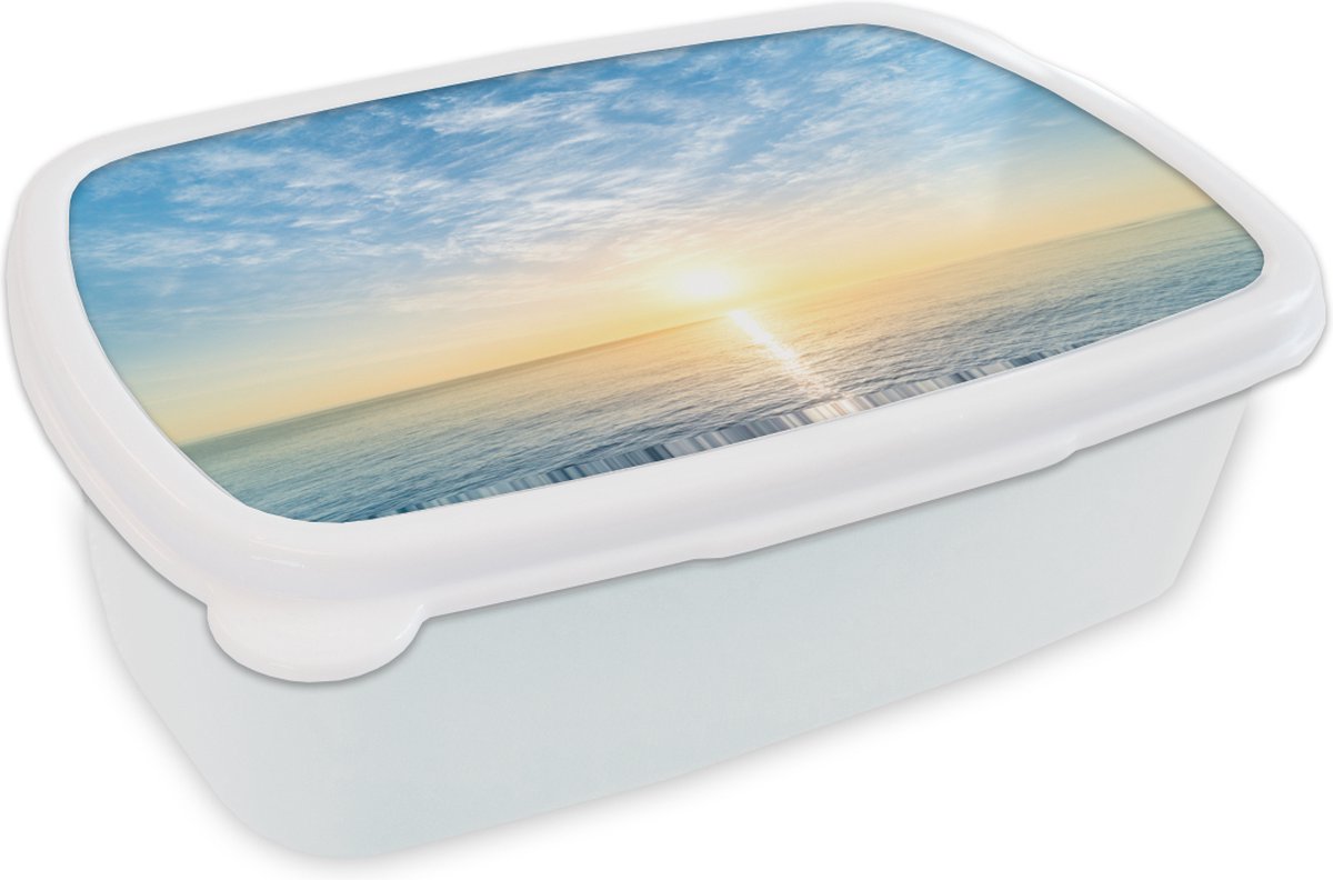 Broodtrommel Wit - Lunchbox - Brooddoos - Zee - Zon - Wolken - 18x12x6 cm - Volwassenen