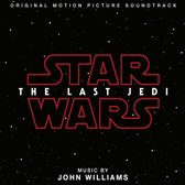 Star Wars: The Last Jedi, originele soundtrack muziek van John Williams op zwarte achtergrond met sterren.