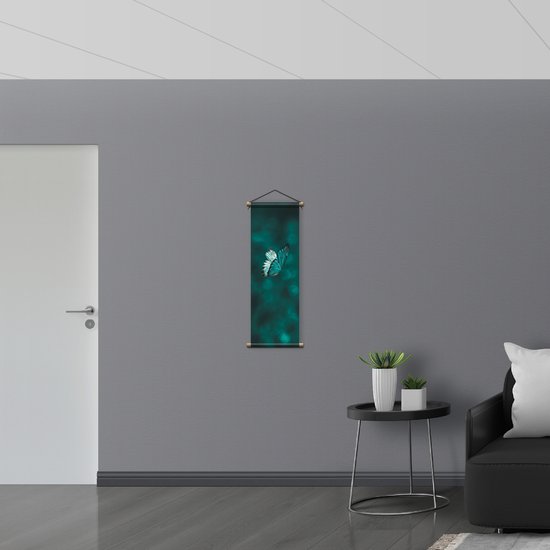 WallClassics - Affiche textile - Papillon Blauw - 30x90 cm Photo sur Textile
