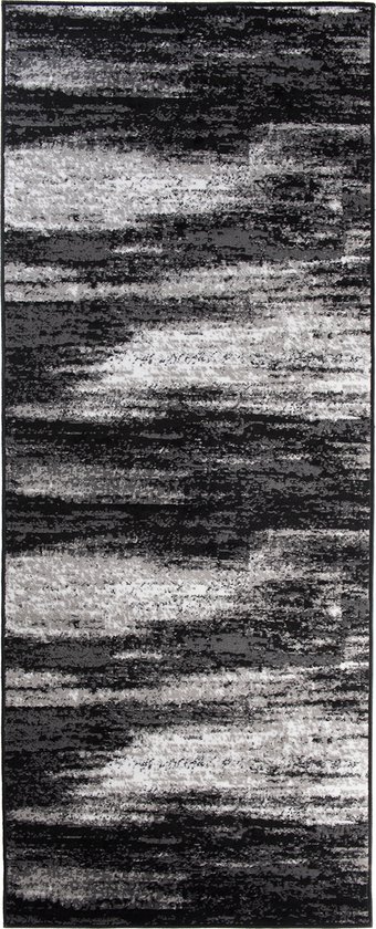 Tapiso Maya Runner Tapis Zwart Grijs Foncé Couloir Moderne Salon Couloir Taille - 80x900