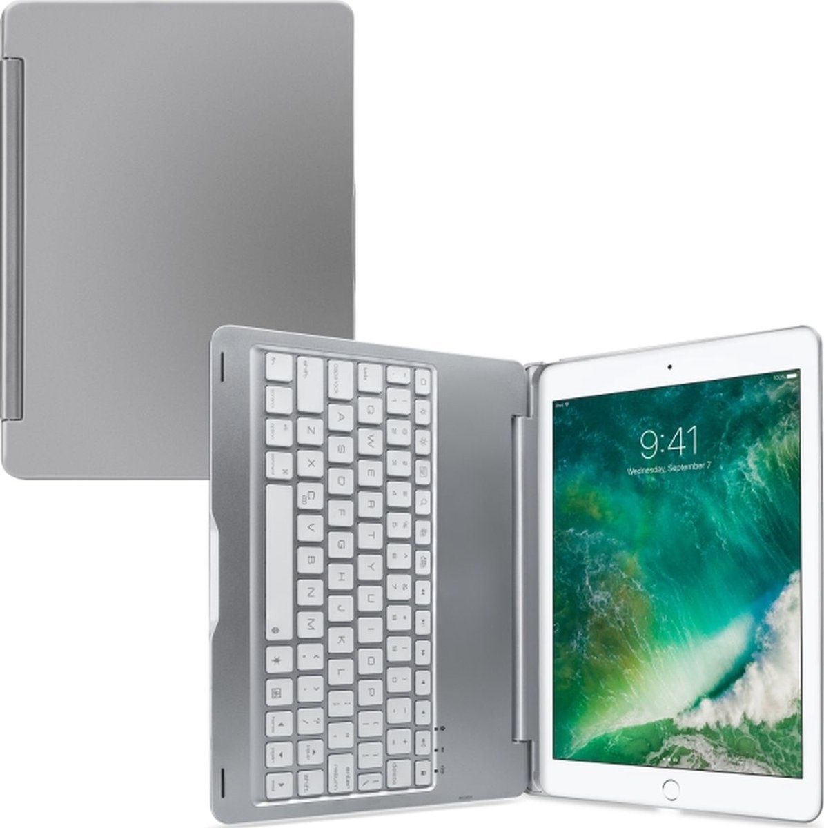 Apple iPad 6 9.7 (2018) Hoes - Mobilize - Slim Book Keyboard Serie - Aluminium Bookcase - Zilver - Hoes Geschikt Voor Apple iPad 6 9.7 (2018)